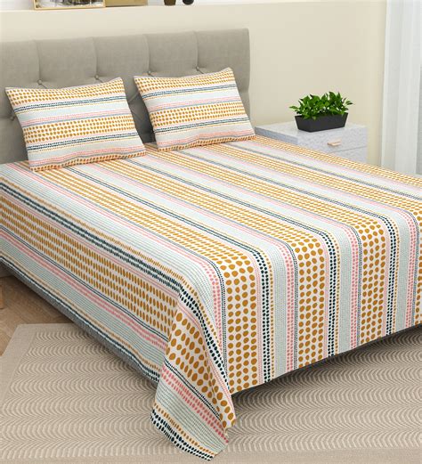 Buy Orange Abstract 220 Tc Cotton 1 Double King Size Bedsheet With 2