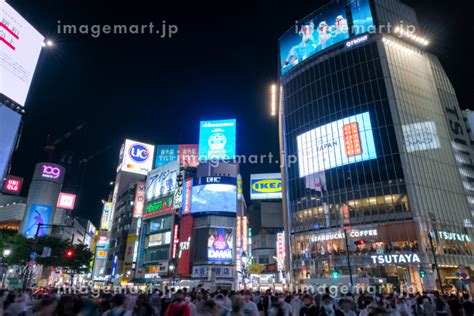 東京都渋谷区 夜の渋谷スクランブル交差点の写真素材 [202249077] イメージマート