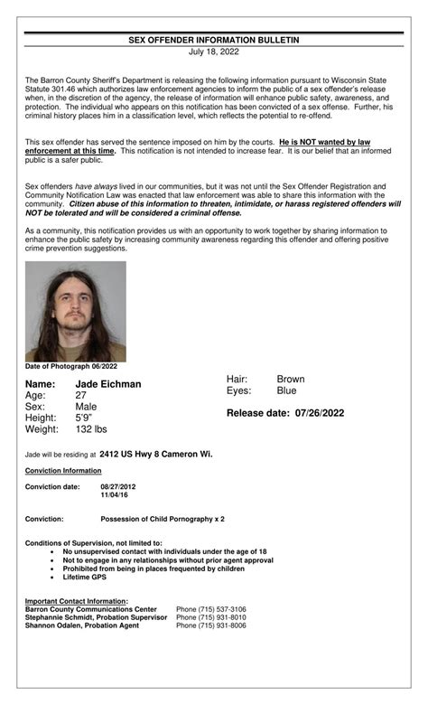 Sex Offender To Live In Cameron News Wqow