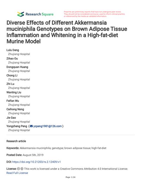 Pdf Diverse Effects Of Different Akkermansia Muciniphila Genotypes On