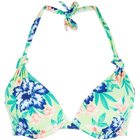 Green Tropical Print Extreme Push Up Bikini Top Push Up Bikini Tops