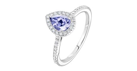 Bague Or blanc Tanzanite Rétromantique Poire Pavée Gemmyo