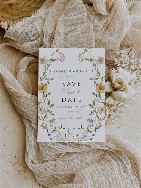 Wildflower Save The Date Invitation Template With Corjl Editor