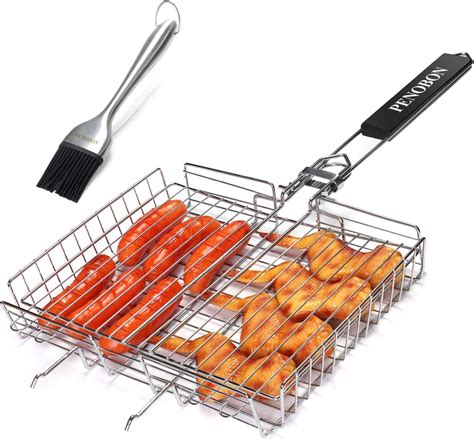 Penobon Panier Grille Pour Barbecue Pliable En Acier Inoxydable Pour