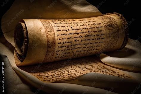 Ancient scroll of papyrus with inscriptions. Generative AI. Stock Illustration | Adobe Stock