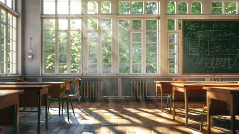 Empty Classroom With Sunlight Streaming Through Windows Generative Ai