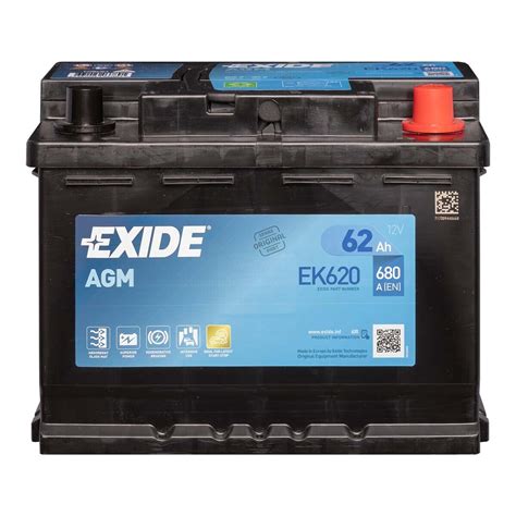 Exide EK620 AGM Autobatterie 12V 62Ah 620A EN Start Stop