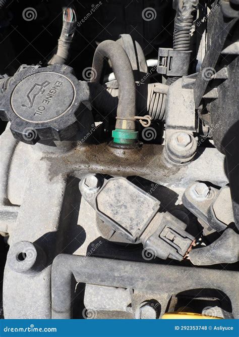 Leaking oil in car engines stock photo. Image of service - 292353748