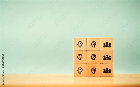 Skill concepts for business success and how to empower employees, goals, growth, wooden cube ...