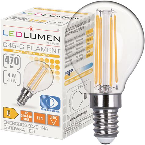 Żarówka Led E14 Kulka G45 4w 40w Filament 470lm 360° Ozdobna Brak