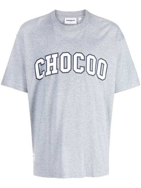 Chocoolate Logo Print Crew Neck T Shirt Grey Farfetch