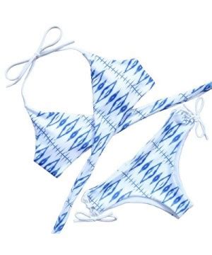 Padded Bikini Women Two Piece Swimsuit Lace Up Bottom Bathing Suit Blue CW182OW2WCQ