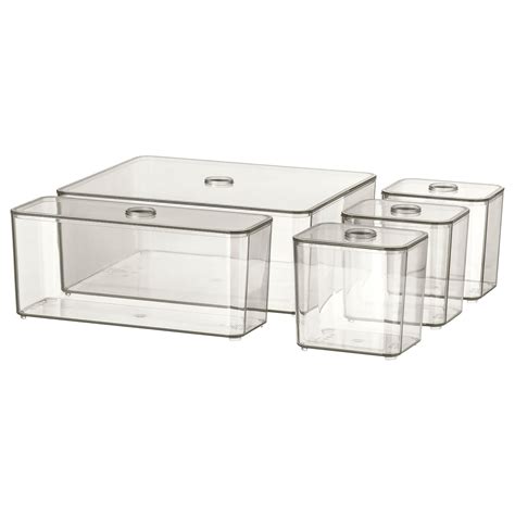 Godmorgon Box With Lid Set Of 5 Smoked 9 ½x7 ¾x4 Ikea