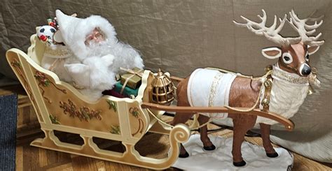 Vintage Christmas Animated Santa Sleigh Reindeer Musical Holiday