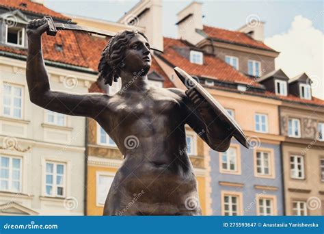 The Statue Of Mermaid Of Warsaw Polish Syrenka Warzawska Symbol Of