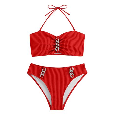 UTSJKR Savings Sexy Ribbed Thong Shiny Crystal Bikini Set Women 2Piece Halter Rhinestone Bikini