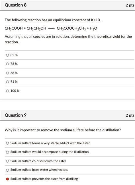 SOLVED Question 8 2 Pts The Following Reaction Has An Equilibrium