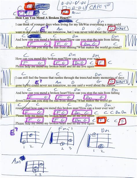 How Can You Mend A Broken Heart Bee Gees Guitar Chord Chart Capo