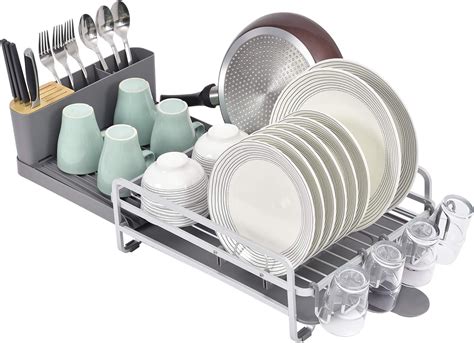 Kingrack Dish Drainer Aluminum Dish Drying Rack Expandable Kitchen