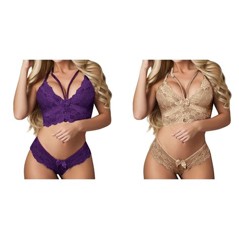 2 Pack Women Plus Size Lingerie Corset Lace Floral Bralette Bra Two Piece Underwear Lace