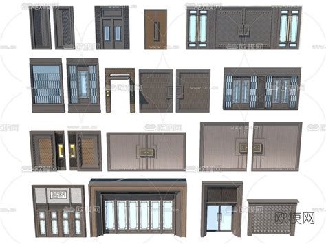 新中式入户大门双开门3d模型下载id120760323dmax免费模型 欧模网