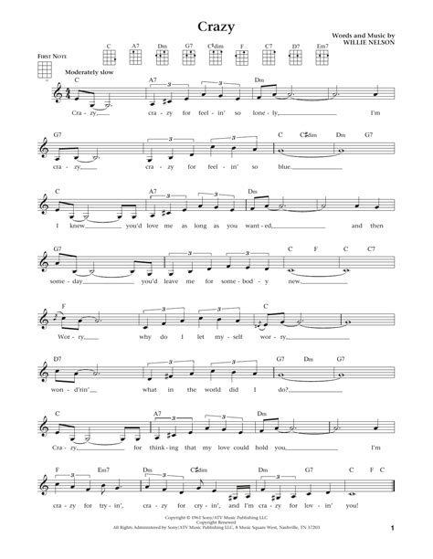 Crazy From The Daily Ukulele Arr Liz And Jim Beloff By Patsy Cline