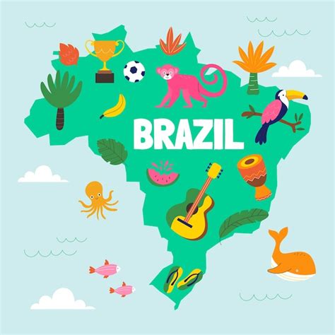 Ilustración De Mapa De Brasil De Diseño Plano Vector Premium