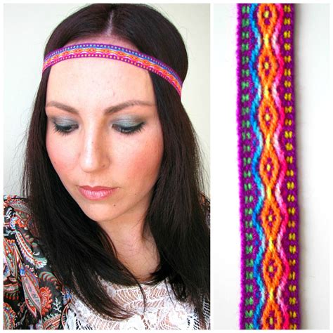 Womens Boho Headband Hair Band Hippie Headband Aztec Ribbon Headband