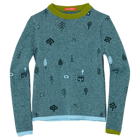 Tiny Trees And Bicycles Appear On This Simple Sweater With Different