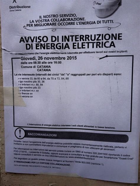 CATANIA Avviso Di Interruzione Di Energia Elettrica Ecco Le Zone