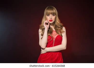 Beautiful Sexy Blonde Girl Red Dress Stock Photo Edit Now