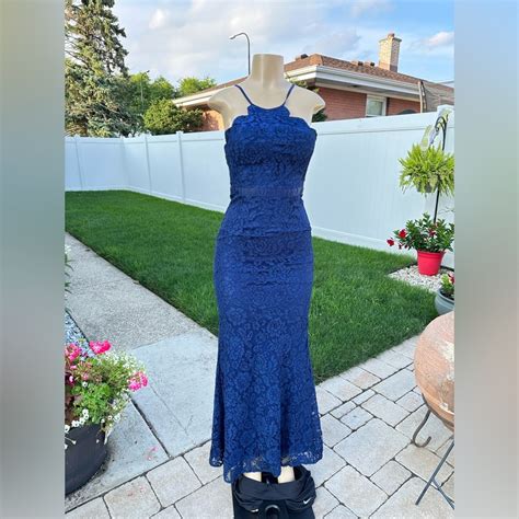 Lulus Beautiful Lace Navy Blue Cocktail Maxi Dress Si Gem