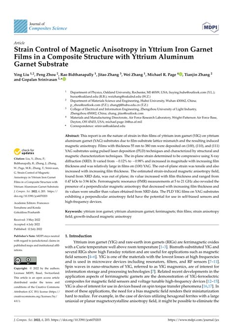 Pdf Strain Control Of Magnetic Anisotropy In Yttrium Iron Garnet Films In A Composite