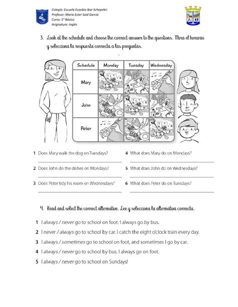 English Test 5° Básico Online Exercise For Live Worksheets