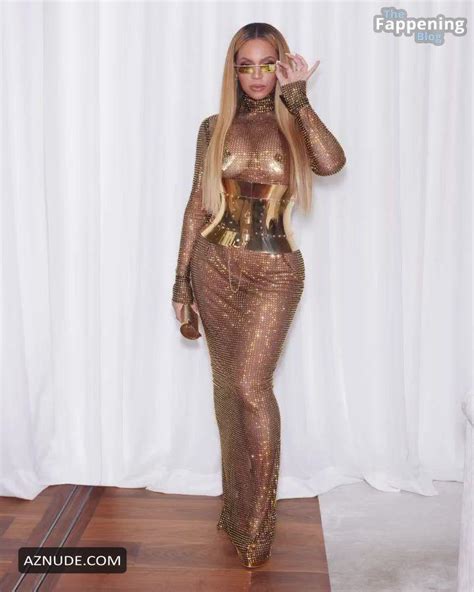 Beyonce Knowles Sexy Flaunts Her Hot Curves And Breasts Wearing A Stunning Sheer Gold Dress AZNude