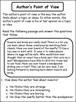 Author S Point Of View Reading Passages And Questions By Meaningful