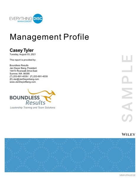 Assessments Everything Disc® Management Profile Boundless Results By Jan Dwyer Bang