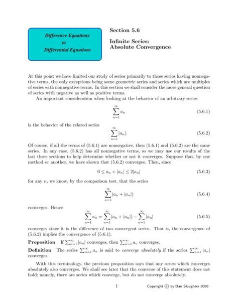 Section 5.6 Infinite Series: Absolute Convergence - Difference ...