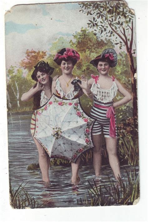 Bathing Beauties Parasol Vintage Art Postcard Early 1900s Life