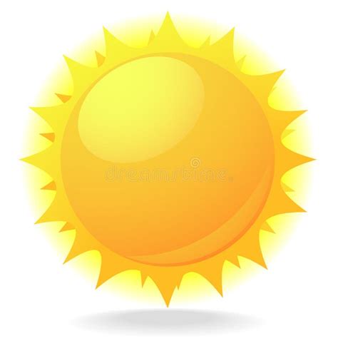 Yellow Cartoon Vector Sun Shining Isolated In White Background Stock