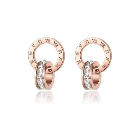 C Rculos Cruz Brincos Para Mulher Numerais Romanos Zirc O Rose Gold Cor