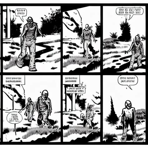 Zombie Roaming the Countryside Comic Book Black and White · Creative ...