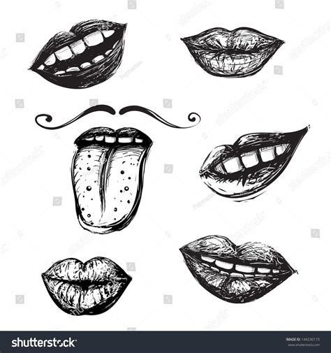 Smile Mouth Drawing Collection Inky Mouth Stock Vector 144230173 ...