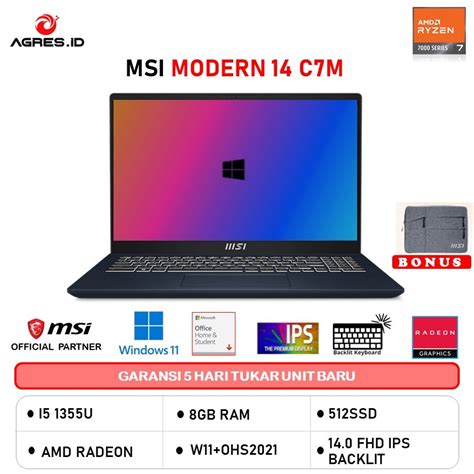 Jual MSI MODERN 14 RYZEN 7 7730 16GB 512GB W11 OHS 14 0FHD IPS BLIT 2Y