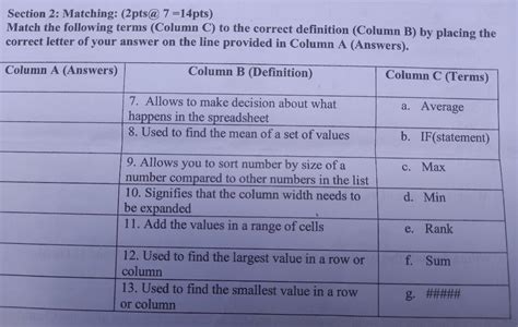 Solved Section 2: Matching: (2pts@ 7=14p ts) Match the | Chegg.com