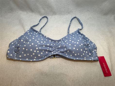 Juniors Cinch Front Bralette Bikini Top Xhilaration Light Dot Blue