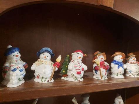 Priscilla Hillman Set Of Six Glazed Ceramic Snowman 5 In All For Your