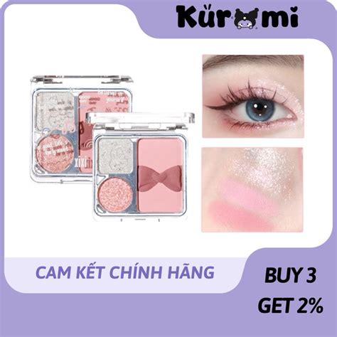 HOT DOUYIN Bảng Phấn Mắt 3 Ô XIXI Nơ Xinh Đa Năng Ba Màu Tông Đất Lấp Lánh Cho Người Mới Bắt