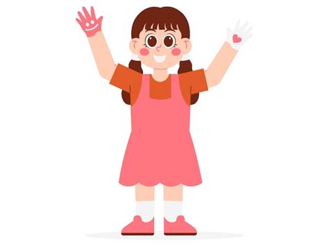 Premium Vector | Kindergarten Girl With Finger Painting Illustration