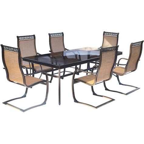 Hanover Monaco 7 Piece Aluminum Outdoor Dining Set With Rectangular Glass Top Table And